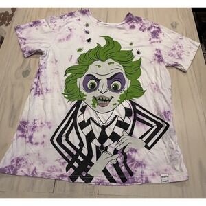 BeetleJuice LOUNGEFLY T-Shirt Size 3X 2024 White Purple Tie Dye EUC